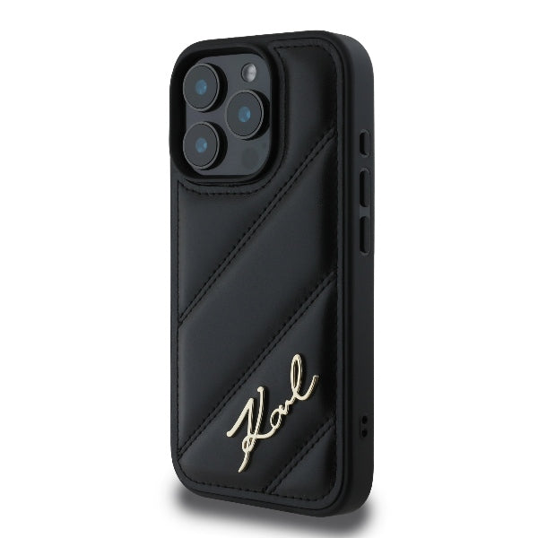 Custodia per Apple iPhone 16 Pro Max, Karl Lagerfeld, Diagonal Quilted Script, Nera
