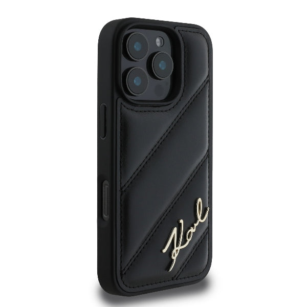 Custodia per Apple iPhone 16 Pro Max, Karl Lagerfeld, Diagonal Quilted Script, Nera