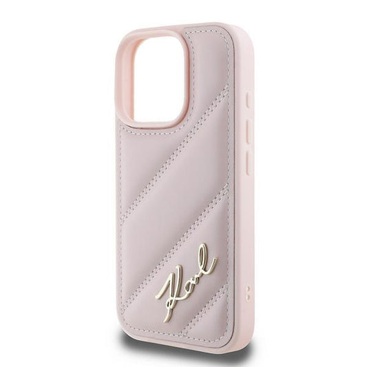 Custodia per Apple iPhone 16 Pro Max, Karl Lagerfeld, Diagonal Quilted Script, Rosa