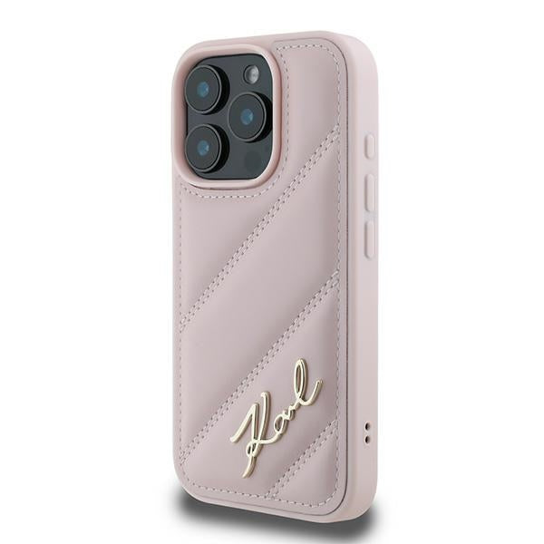 Custodia per Apple iPhone 16 Pro Max, Karl Lagerfeld, Diagonal Quilted Script, Rosa
