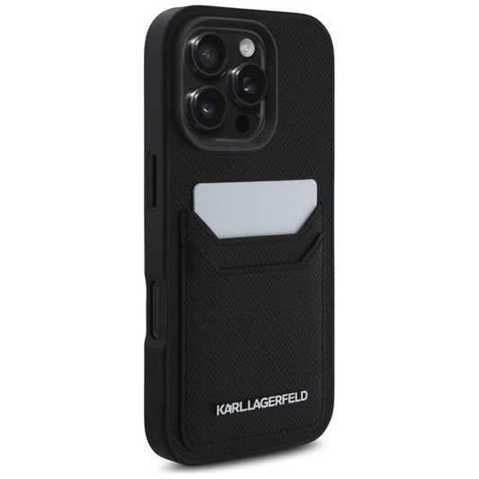 Custodia per Apple iPhone 16 Pro Max, Karl Lagerfeld, Grained Cardslots, Nera