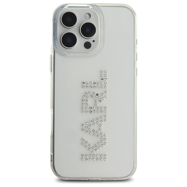 Custodia per Apple iPhone 16 Pro Max, Karl Lagerfeld, IML Rhinestones Transparent Logo, Trasparente