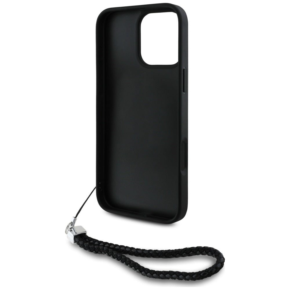 Custodia per Apple iPhone 16 Pro Max, Karl Lagerfeld, Quilted Initial Logo & Chain Strap, Nera