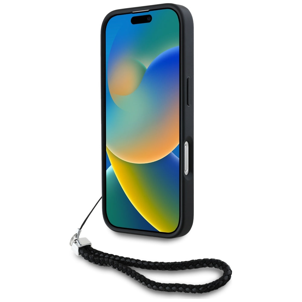 Custodia per Apple iPhone 16 Pro Max, Karl Lagerfeld, Quilted Initial Logo & Chain Strap, Nera