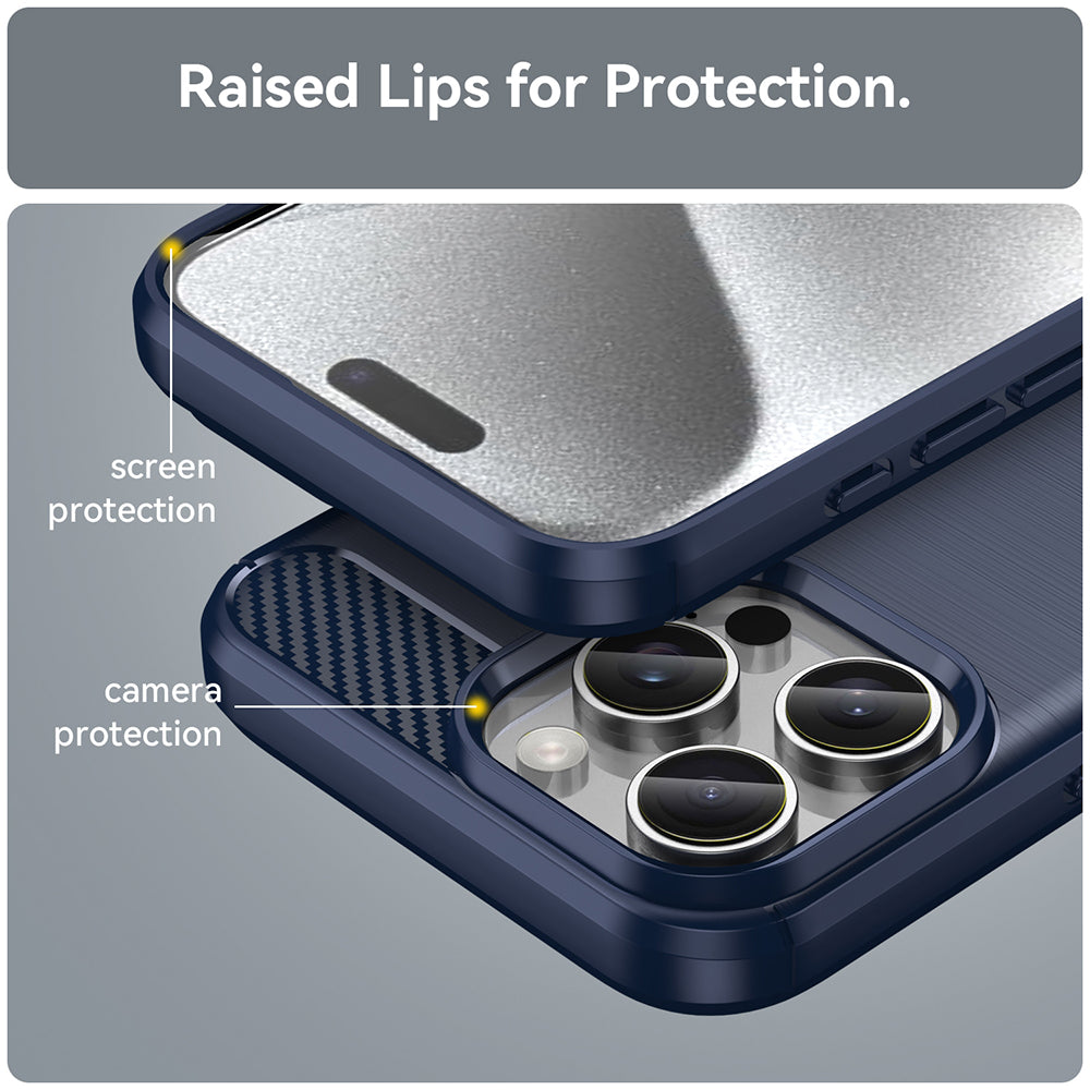 Custodia per Apple iPhone 16 Pro Max, Techsuit, Carbonio, Blu