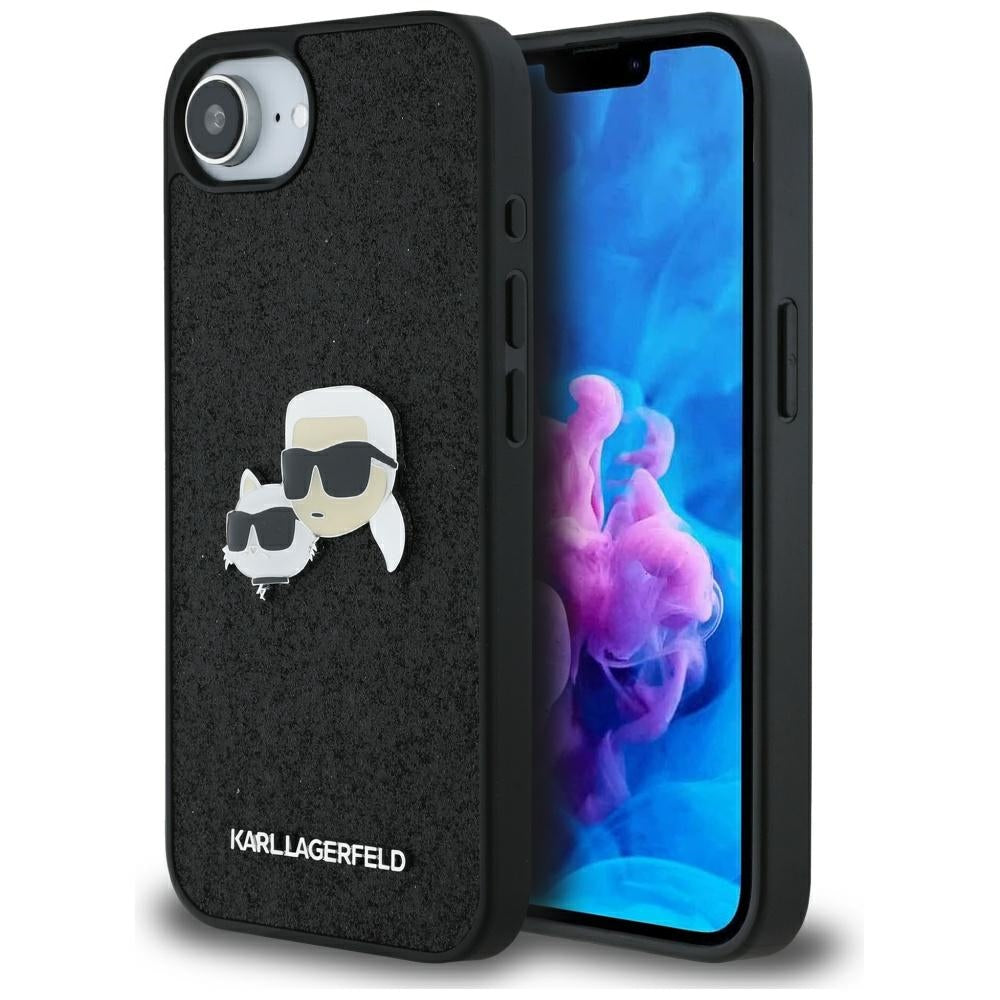 Custodia per Apple iPhone 17e / 16e, Karl Lagerfeld, Glitter Fixed Karl & Choupette's Heads, Nera