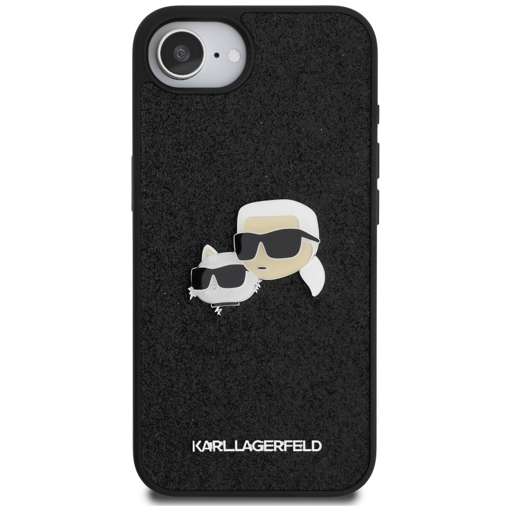 Custodia per Apple iPhone 17e / 16e, Karl Lagerfeld, Glitter Fixed Karl & Choupette's Heads, Nera