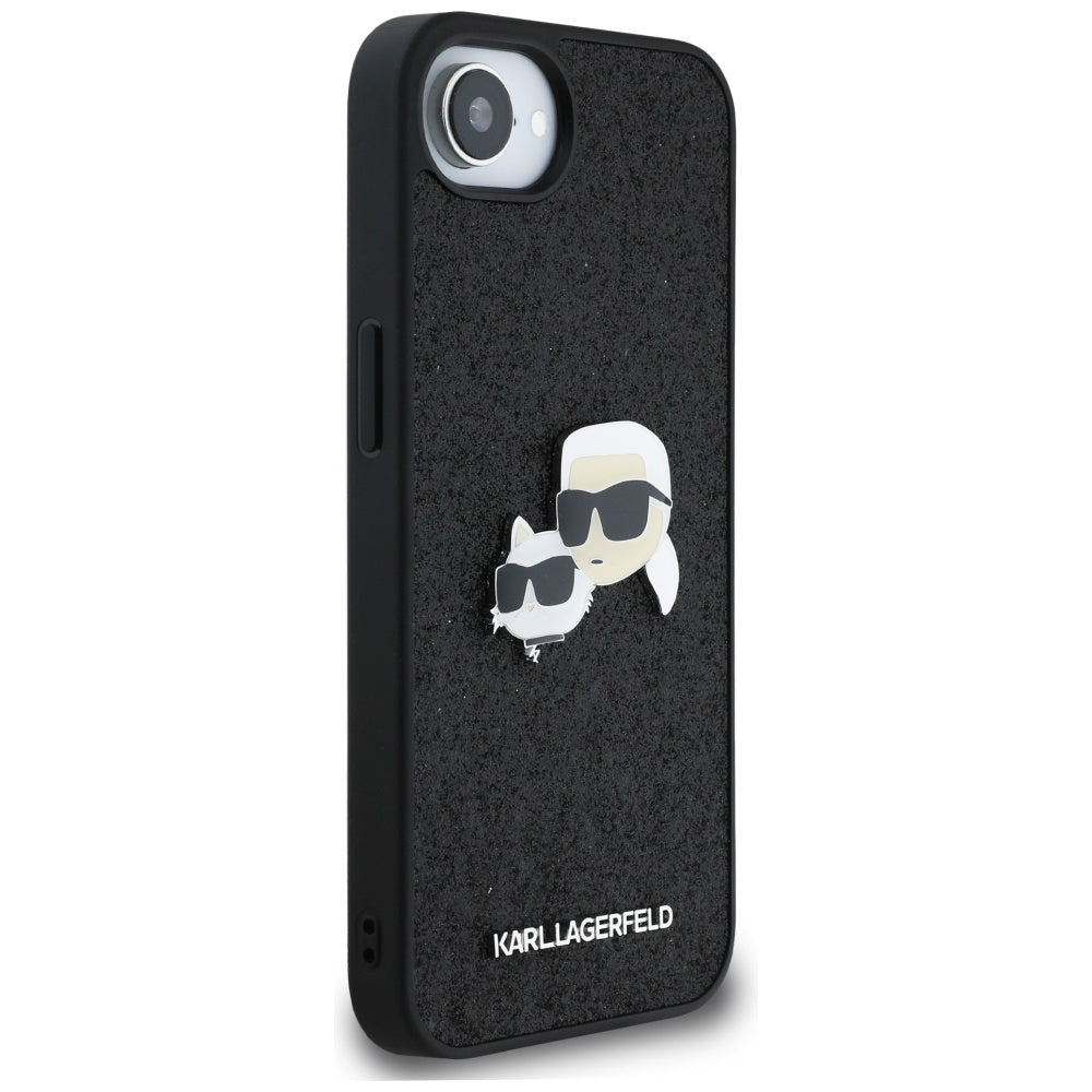 Custodia per Apple iPhone 17e / 16e, Karl Lagerfeld, Glitter Fixed Karl & Choupette's Heads, Nera