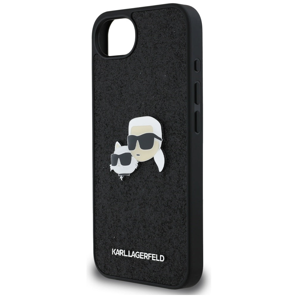 Custodia per Apple iPhone 17e / 16e, Karl Lagerfeld, Glitter Fixed Karl & Choupette's Heads, Nera