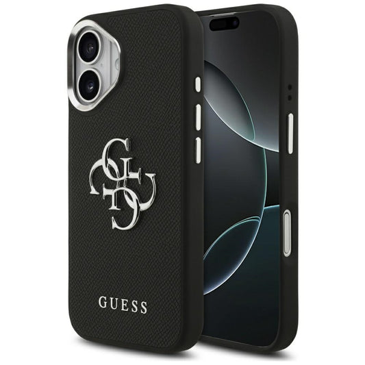 Custodia per Apple iPhone 17, Guess, 4G Grained Big and Classic Logo, Nera Argentata