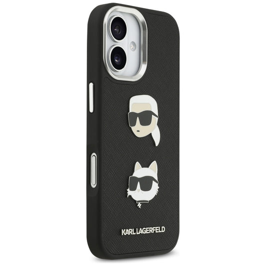Custodia per Apple iPhone 17, Karl Lagerfeld, Grained Karl & Choupette's Heads Pins and Logo, Nera