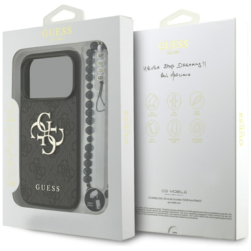 Custodia per Apple iPhone 17 Pro, Guess, 4G Classic Logo con Cinturino, Nera