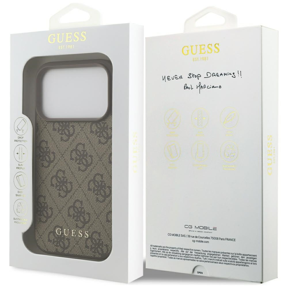 Custodia per Apple iPhone 17 Pro, Guess, 4G Classic, Marrone