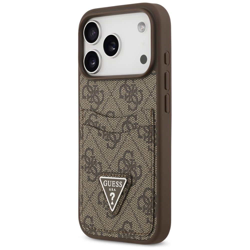 Custodia per Apple iPhone 17 Pro, Guess, 4G Double Card Triangle, Marrone