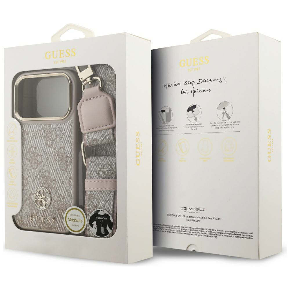 Custodia per Apple iPhone 17 Pro, Guess, 4G Strass Logo and Big Strap, Rosa