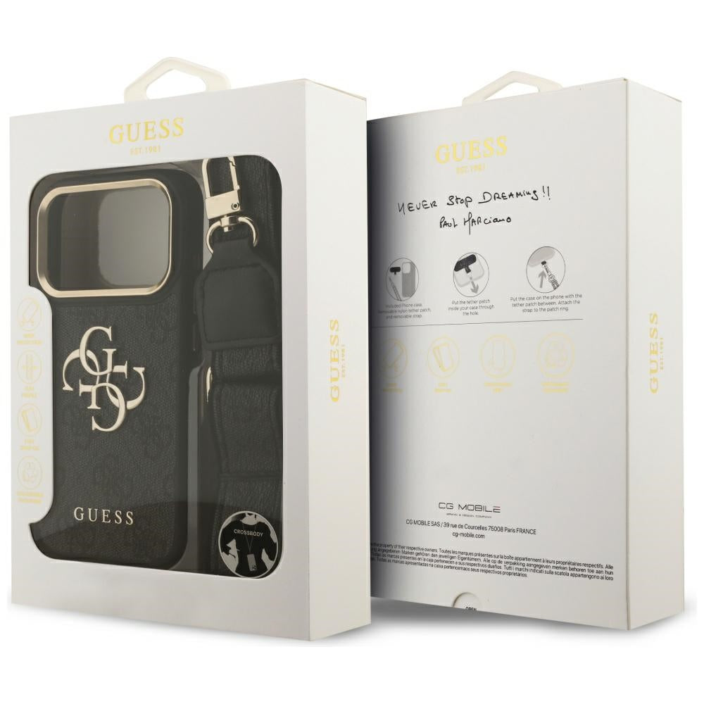 Custodia per Apple iPhone 17 Pro, Guess, Big 4G Classic Logo with Big Strap, Nera