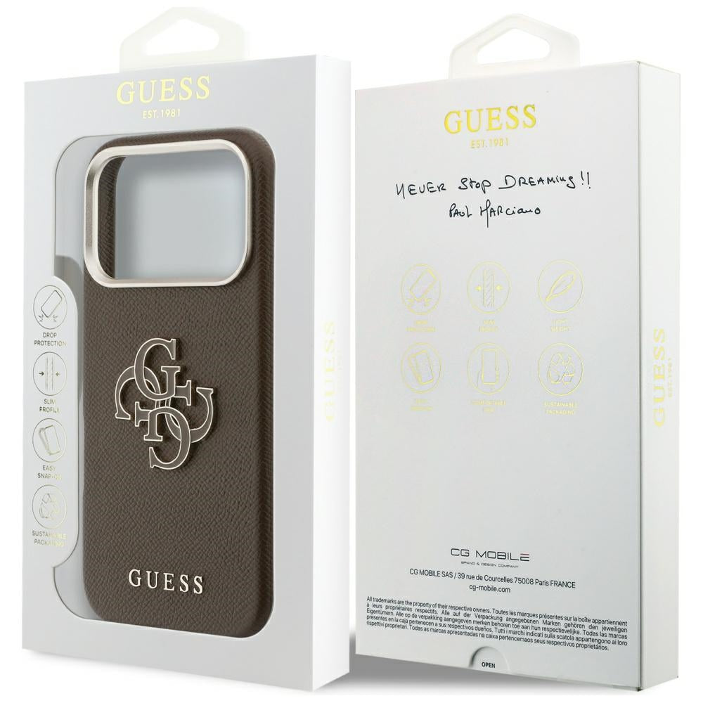 Custodia per Apple iPhone 17 Pro, GUESS, Resin Logo, Marrone