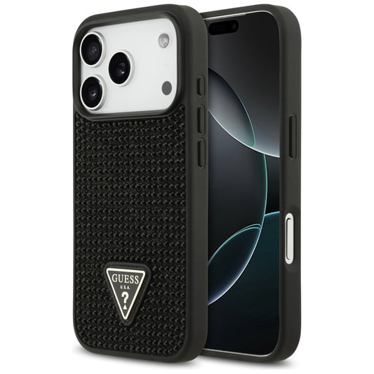 Custodia per Apple iPhone 17 Pro, Guess, Logo Triangolo di Strass, Nera