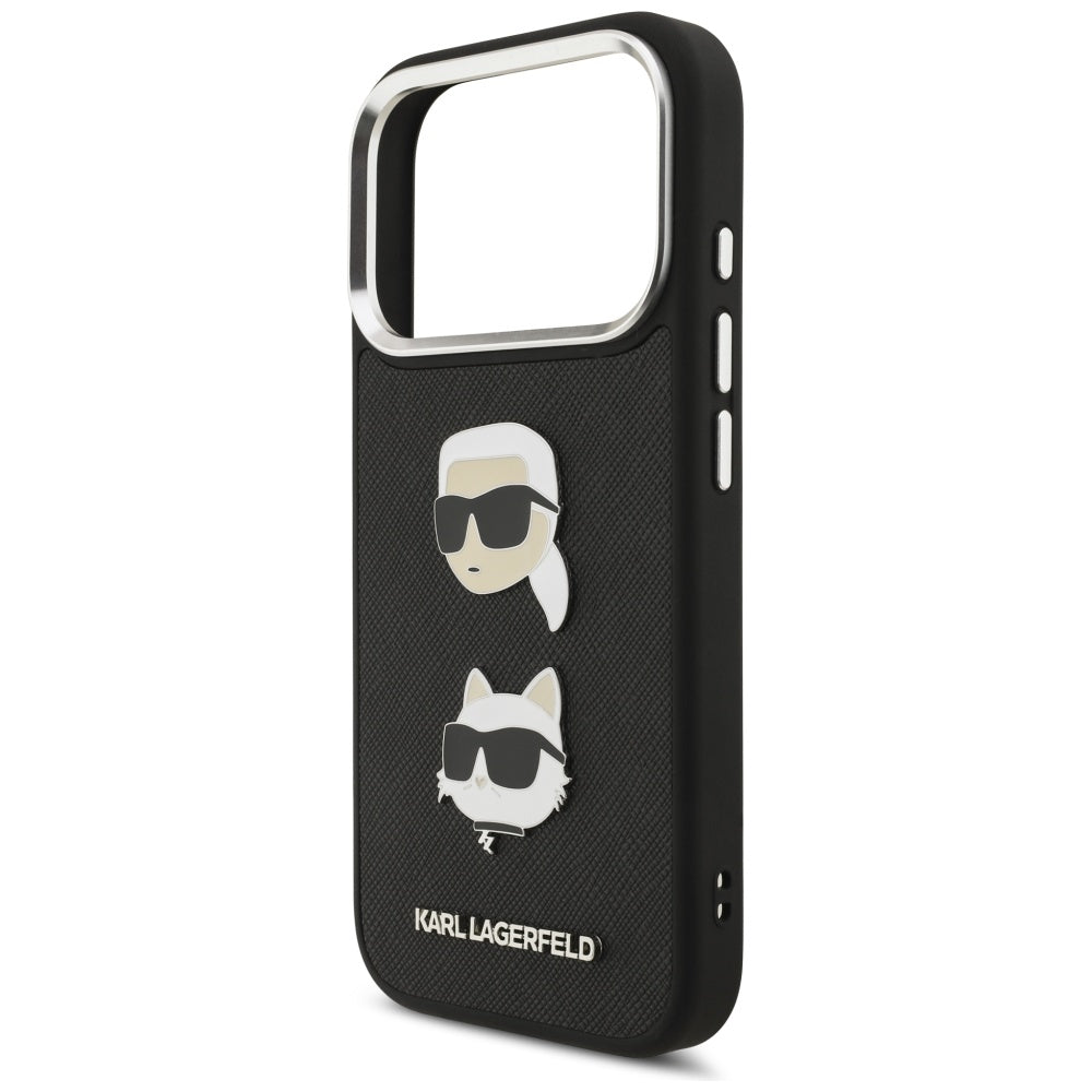 Case for Apple iPhone 17 Pro, Karl Lagerfeld, Grained Karl & Choupette's Heads Pins and Logo, Black