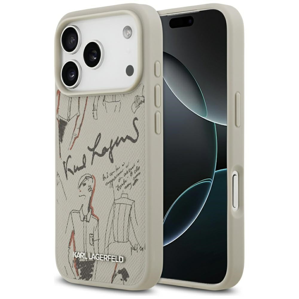 Custodia per Apple iPhone 17 Pro, Karl Lagerfeld, Logo con Motivo Granulato, Grigio