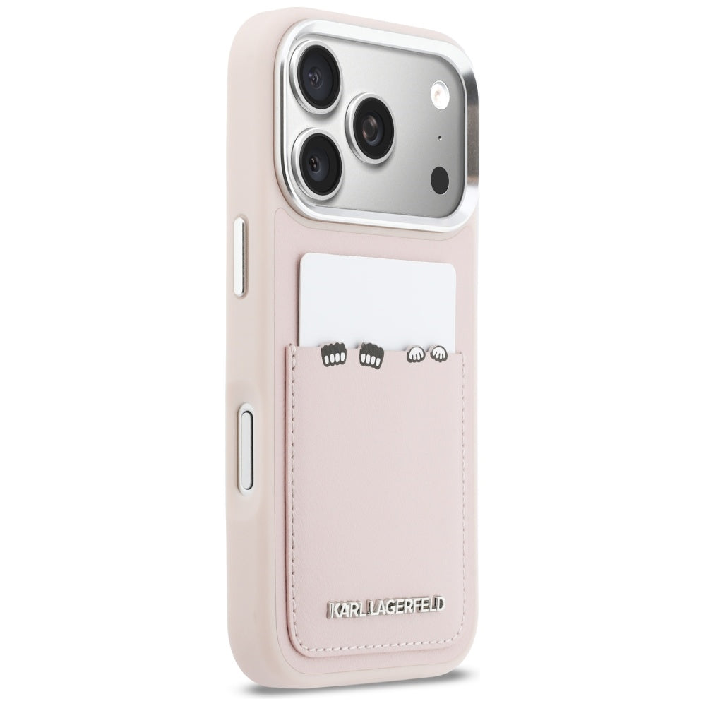 Custodia per Apple iPhone 17 Pro, Karl Lagerfeld, Karl & Choupette Print with Pocket, Rosa