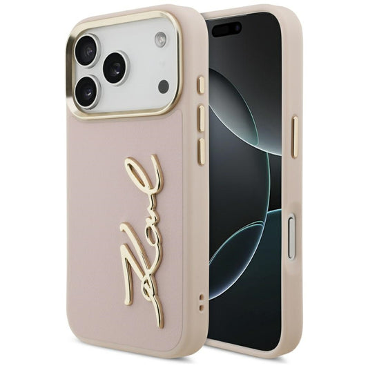 Custodia per Apple iPhone 17 Pro, Karl Lagerfeld, Script Logo, Rosa