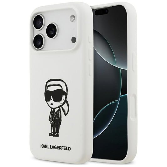 Custodia per Apple iPhone 17 Pro, Karl Lagerfeld, Sketch and Logo Karl, Bianca