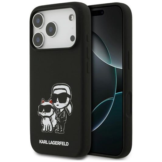 Custodia per Apple iPhone 17 Pro, Karl Lagerfeld, Sketch and Logo Karl & Choupette, Nera