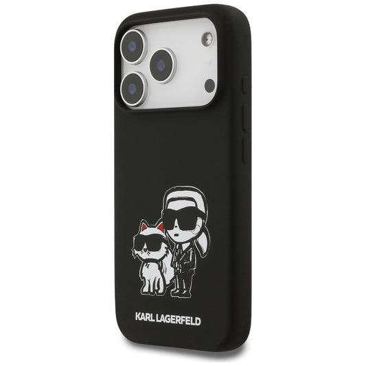Custodia per Apple iPhone 17 Pro, Karl Lagerfeld, Sketch and Logo Karl & Choupette, Nera