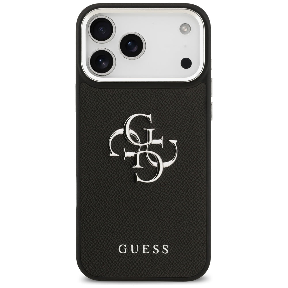 Case for Apple iPhone 17 Pro Max, Guess, 4G Grained Big and Classic Logo, Black Silver