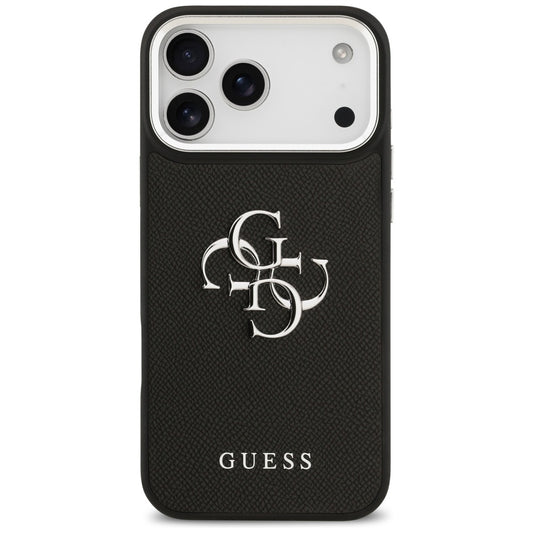 Custodia per Apple iPhone 17 Pro Max, Guess, 4G Grained Big and Classic Logo, Nera Argentata