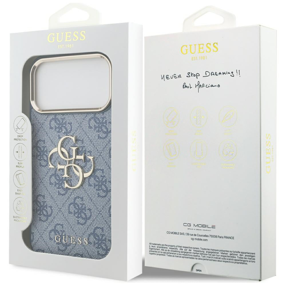 Custodia per Apple iPhone 17 Pro Max, Guess, Big 4G Logo Classic, Blu Dorato