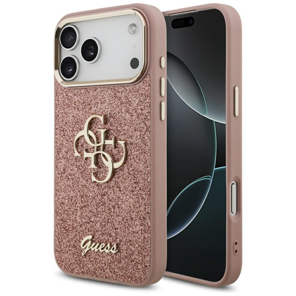 Custodia per Apple iPhone 17 Pro Max, Guess, Fixed Glitter Big 4G Metal Frame, Rosa