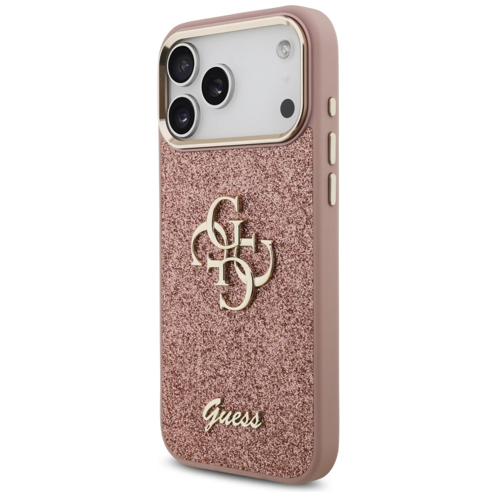 Custodia per Apple iPhone 17 Pro Max, Guess, Fixed Glitter Big 4G Metal Frame, Rosa