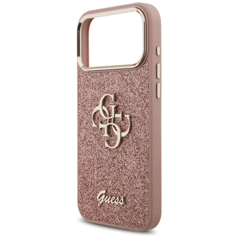 Custodia per Apple iPhone 17 Pro Max, Guess, Fixed Glitter Big 4G Metal Frame, Rosa
