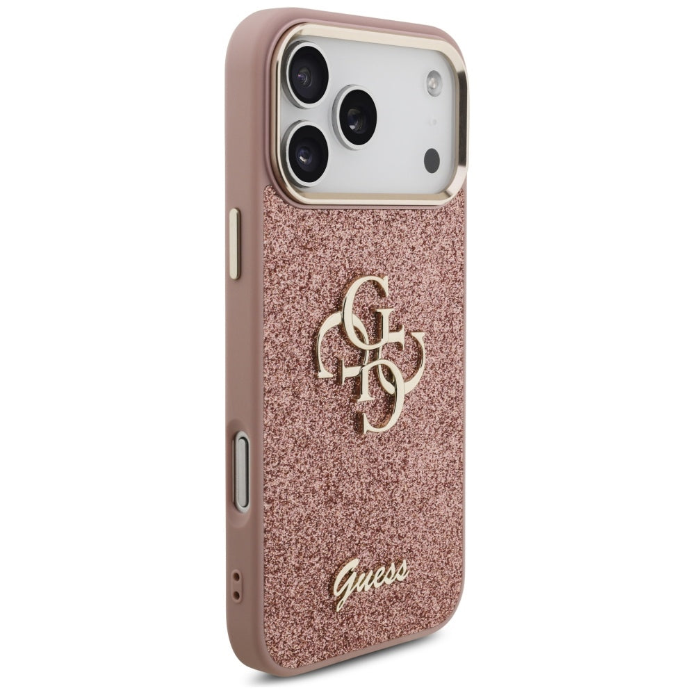 Custodia per Apple iPhone 17 Pro Max, Guess, Fixed Glitter Big 4G Metal Frame, Rosa