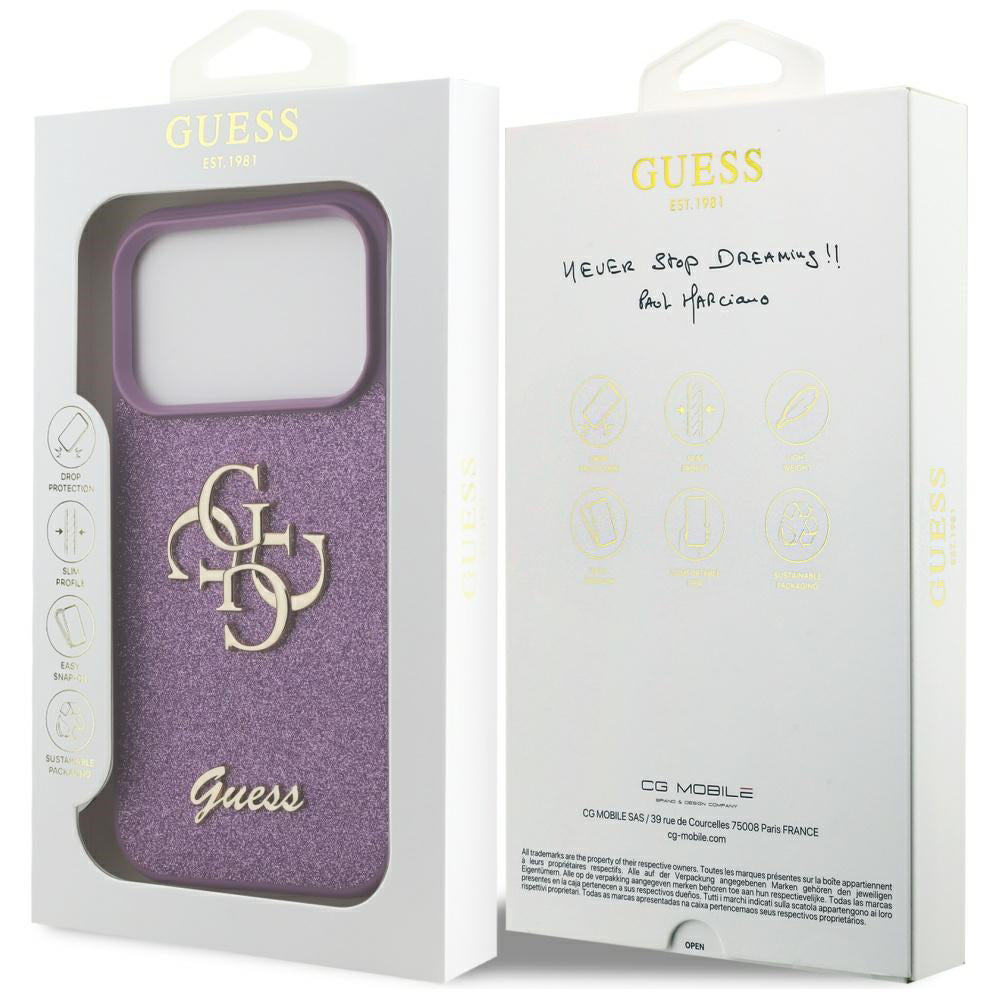 Case for Apple iPhone 17 Pro Max, Guess, Fixed Glitter Big 4G, Purple