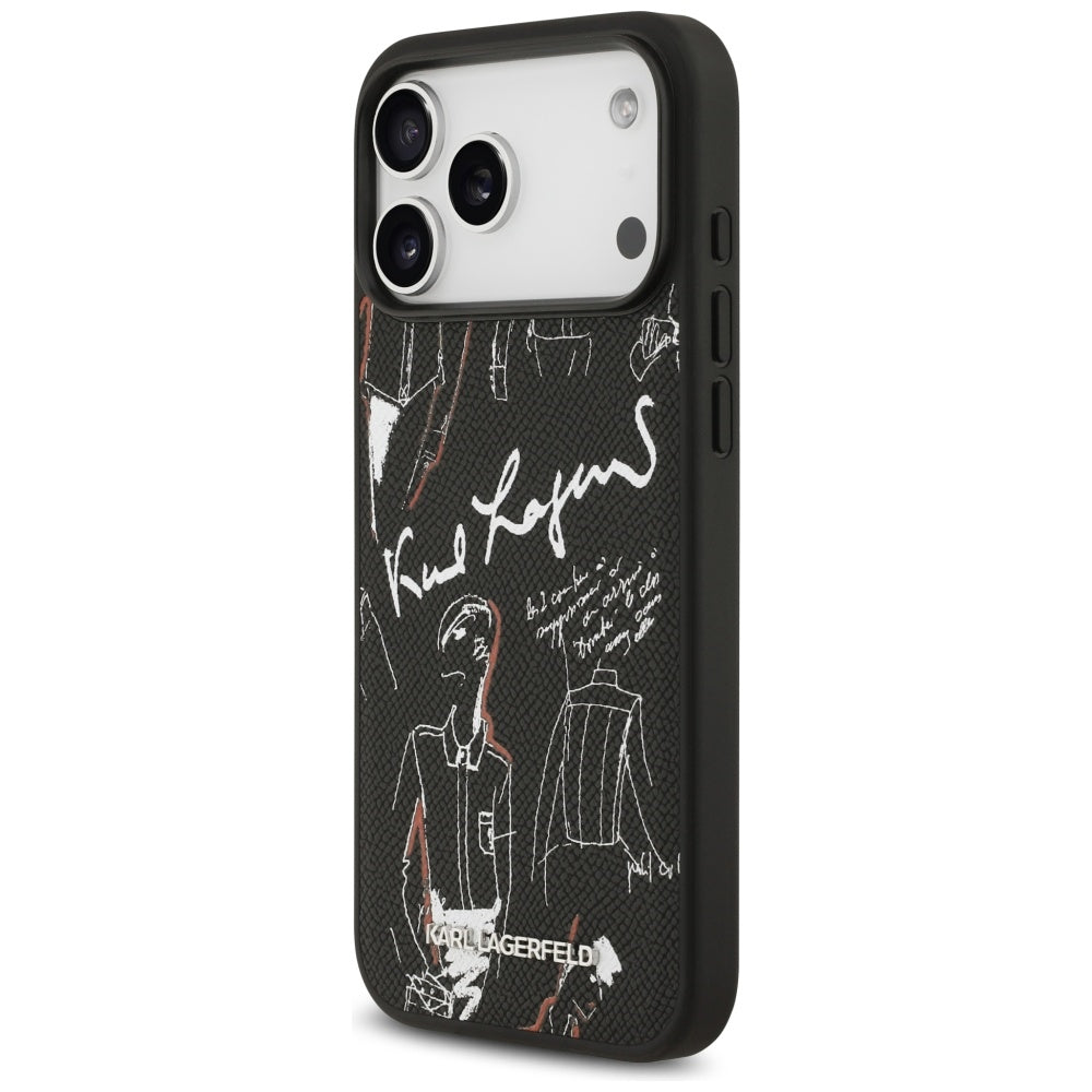 Custodia per Apple iPhone 17 Pro Max, Karl Lagerfeld, Logo con Motivo Granulato, Nera