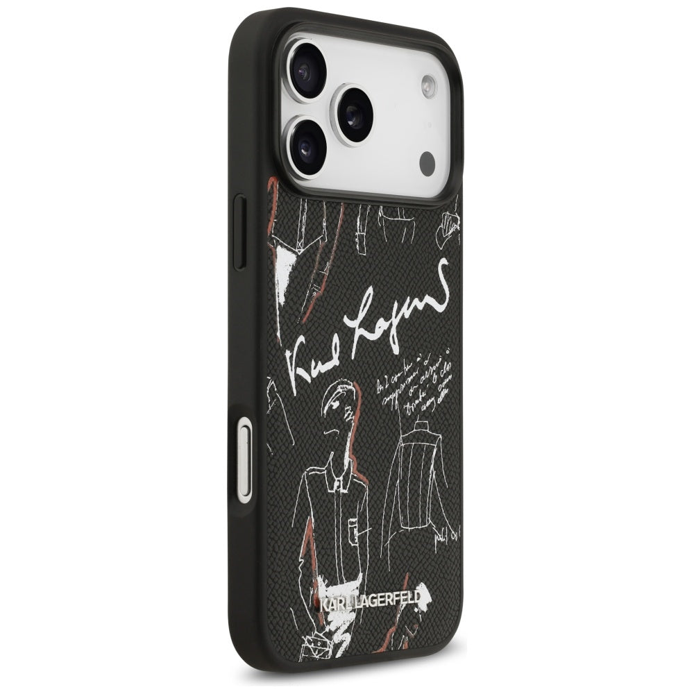 Custodia per Apple iPhone 17 Pro Max, Karl Lagerfeld, Logo con Motivo Granulato, Nera