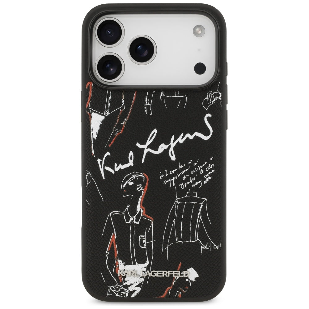 Custodia per Apple iPhone 17 Pro Max, Karl Lagerfeld, Logo con Motivo Granulato, Nera