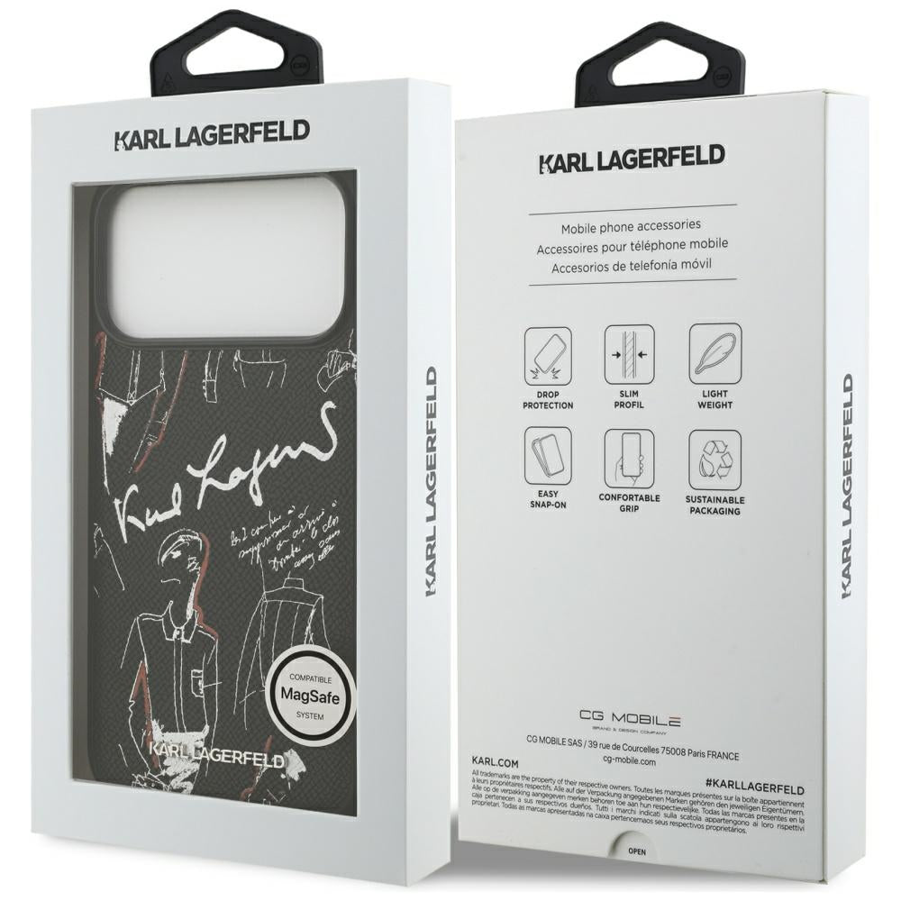 Custodia per Apple iPhone 17 Pro Max, Karl Lagerfeld, Logo con Motivo Granulato, Nera