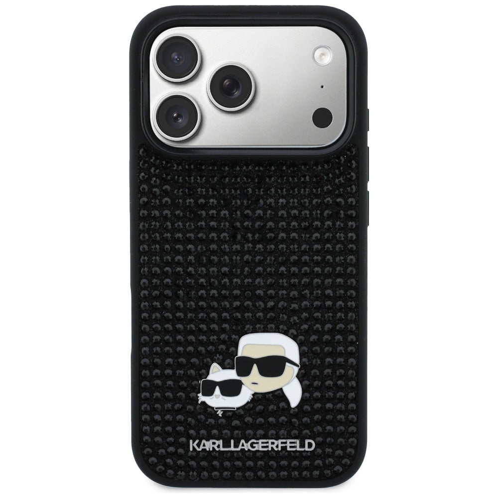 Custodia per Apple iPhone 17 Pro Max, Karl Lagerfeld, Rhinestone Karl & Choupette Pins, Nera