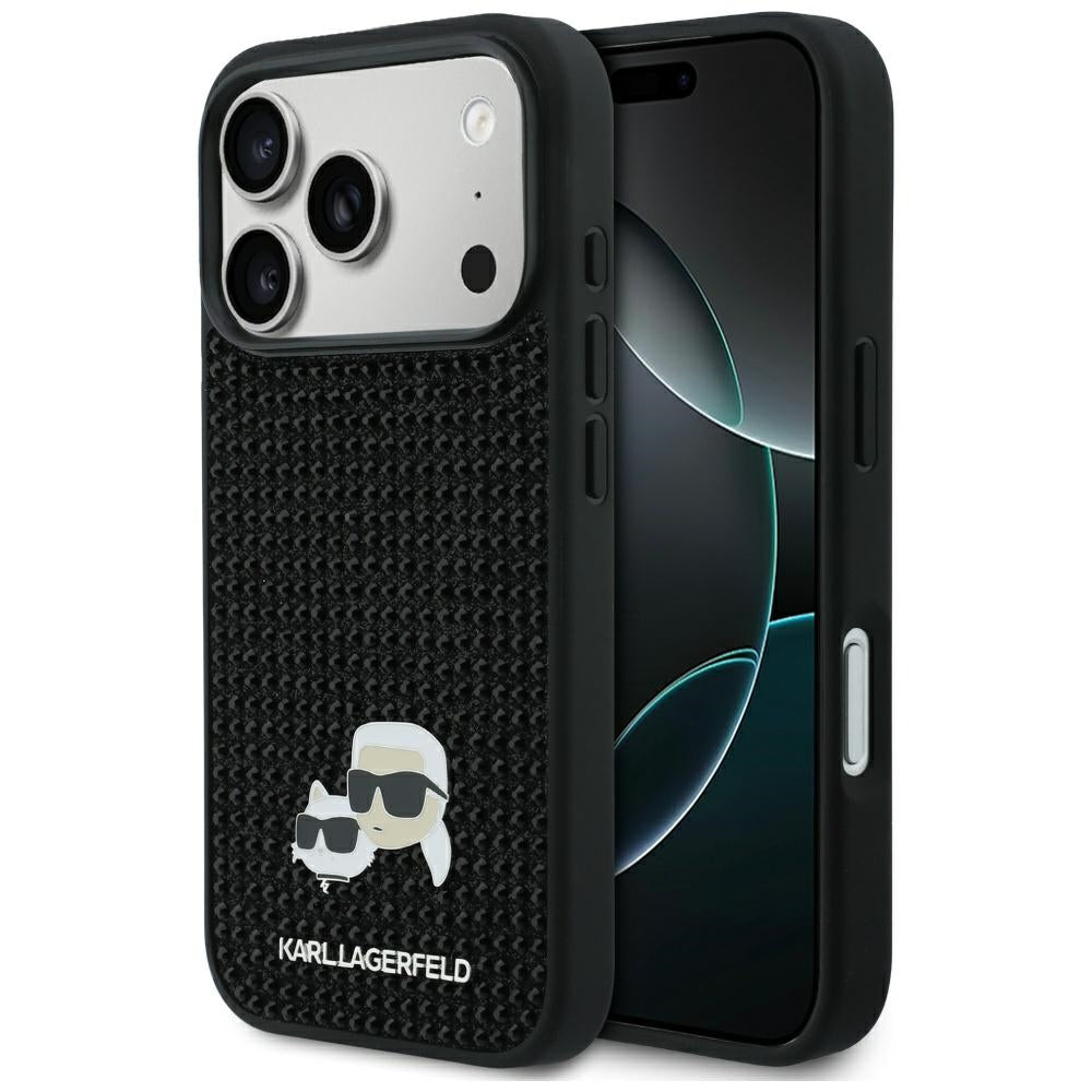Custodia per Apple iPhone 17 Pro Max, Karl Lagerfeld, Rhinestone Karl & Choupette Pins, Nera