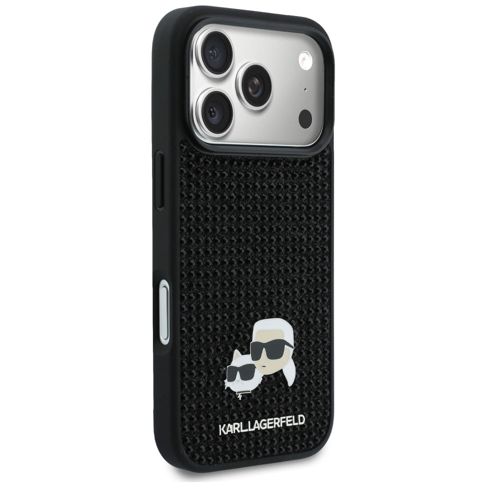 Custodia per Apple iPhone 17 Pro Max, Karl Lagerfeld, Rhinestone Karl & Choupette Pins, Nera