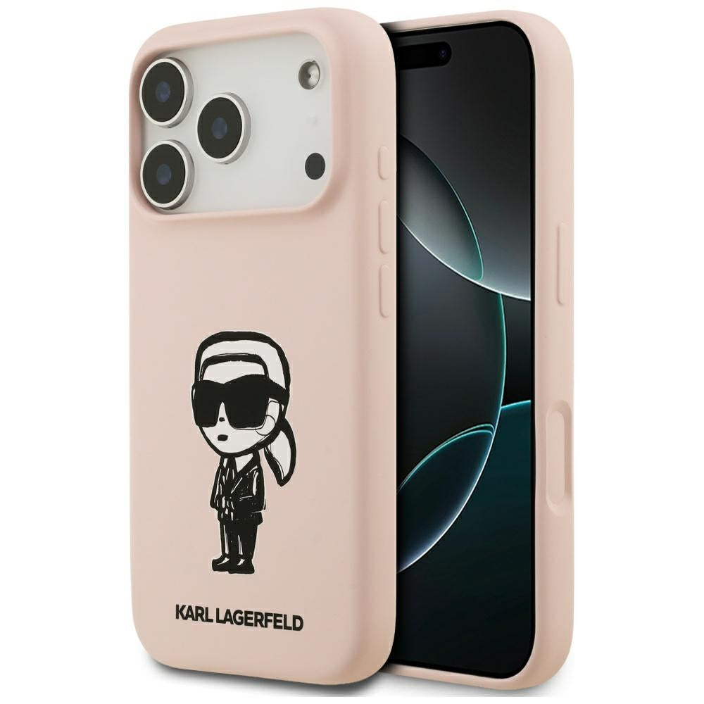 Custodia per Apple iPhone 17 Pro Max, Karl Lagerfeld, Sketch and Logo Karl, Rosa
