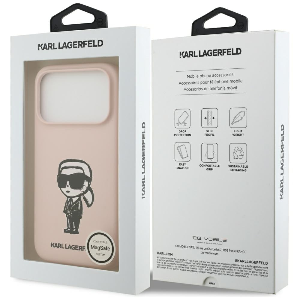 Custodia per Apple iPhone 17 Pro Max, Karl Lagerfeld, Sketch and Logo Karl, Rosa