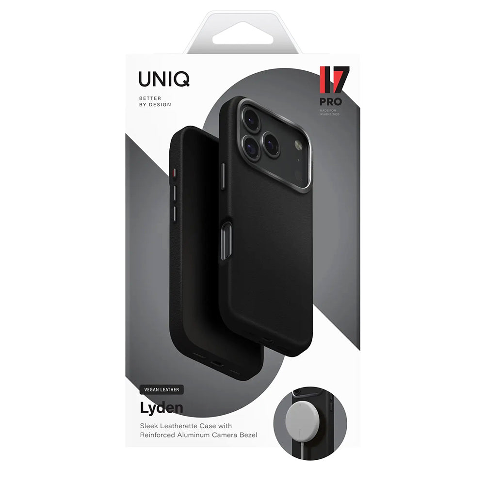 Custodia per Apple iPhone 17 Pro, UNIQ, Lyden Leatherette, Nera