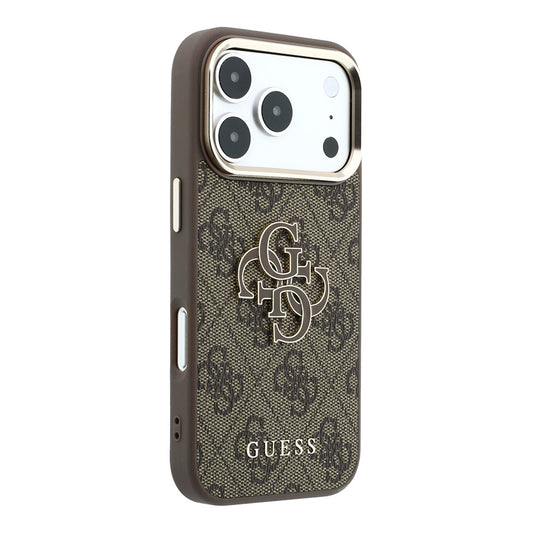 Custodia per Apple iPhone 18 Pro / 17 Pro, Guess, Logo 4G Grande in Resina, Marrone