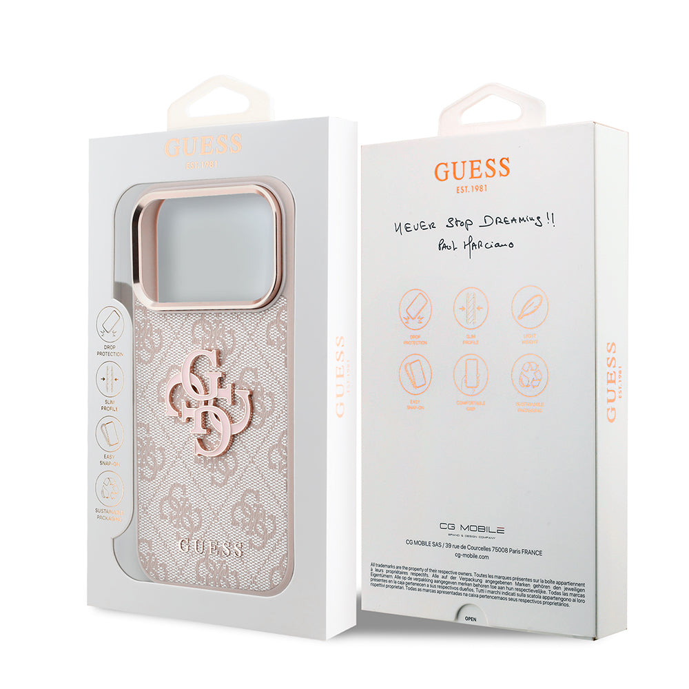 Custodia per Apple iPhone 18 Pro / 17 Pro, Guess, Logo 4G Grande in Resina, Rosa