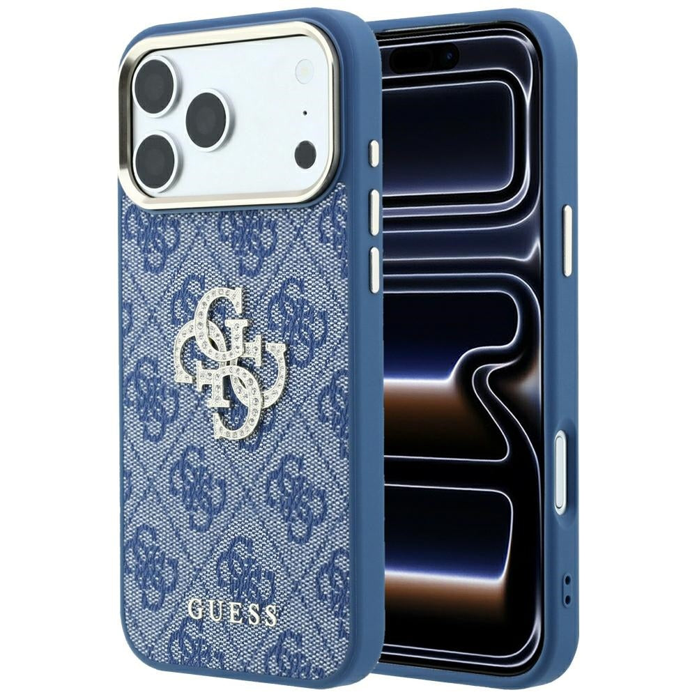 Custodia per Apple iPhone 18 Pro / 17 Pro, Guess, 4G Big Strass Logo, Blu
